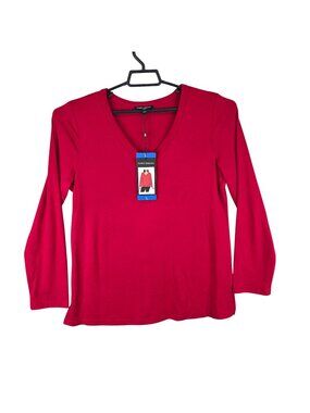 Womens Mario Serrani Red V-Neck Top Long Sleeve Polyester Blend Stretch Size L